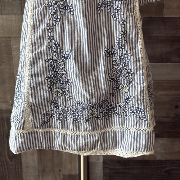 Free People peasant dress small oversized blue white stripes floral boho chic - Picture 4 of 14
